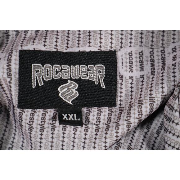 Rocawear Shirt Mens 2XL Purple Gray Button Up Short Sleeve All Over Print Logo - Picture 3 of 7